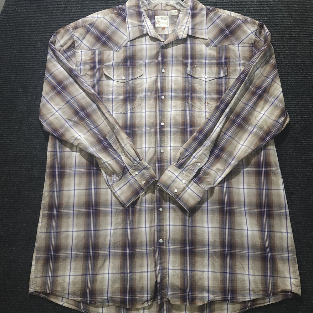 Roper Mens 4XLT Plaid Pearl Snap Western Shirt Brown Purple 03-078-0061-0811